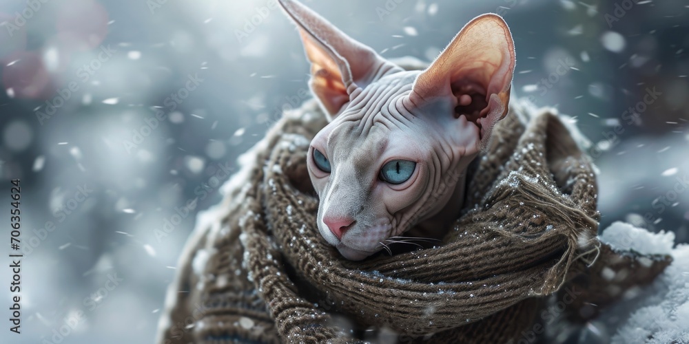 Aufkleber a cozy image of a cat with mesmerizing blue eyes wrapped snugly in a soft blanket. perfect for showc