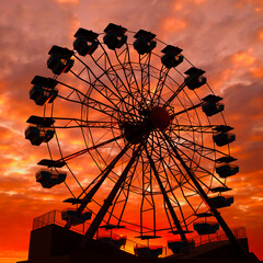 Captivating Sunset Sky with the Stark Silhouette of a Ferris Wheel