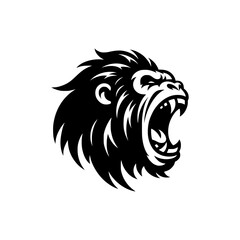 Vector logo of a raging gorilla. Professional logo of a chimpanzee. Black and white logo of an ape isolated on a white background.