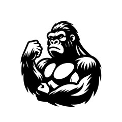 Vector logo of a raging gorilla. Professional logo of a chimpanzee. Black and white logo of an ape isolated on a white background.