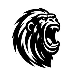 Vector logo of a raging gorilla. Professional logo of a chimpanzee. Black and white logo of an ape isolated on a white background.
