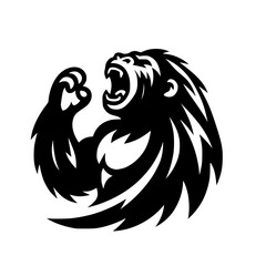 Vector logo of a raging gorilla. Professional logo of a chimpanzee. Black and white logo of an ape isolated on a white background.