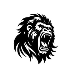 Vector logo of a raging gorilla. Professional logo of a chimpanzee. Black and white logo of an ape isolated on a white background.