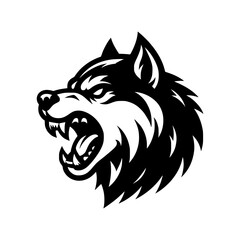 Vector logo of a mad dog. black and white logo of canine roaring. professional illustration for pet shop.