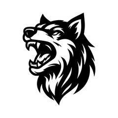 Vector logo of a mad dog. black and white logo of canine roaring. professional illustration for pet shop.