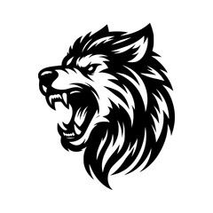 Vector logo of a mad dog. black and white logo of canine roaring. professional illustration for pet shop.