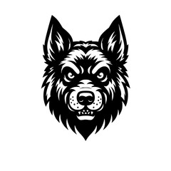 Vector logo of a mad dog. black and white logo of canine roaring. professional illustration for pet shop.