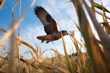shadow of a hawk over vole in tall grass - obrazy, fototapety, plakaty