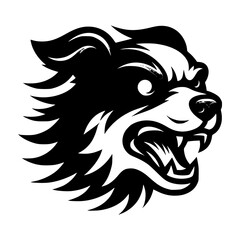 Vector logo of a mad dog. black and white logo of canine roaring. professional illustration for pet shop.