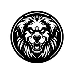 Vector logo of a mad dog. black and white logo of canine roaring. professional illustration for pet shop.