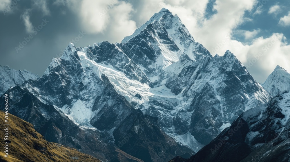 Aufkleber a picturesque view of a snow-covered mountain with a few clouds in the sky. this image captures the 