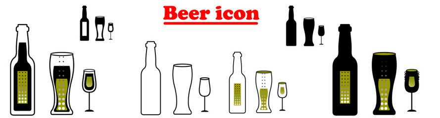 Beer vector icons set - bottle, glass, pint