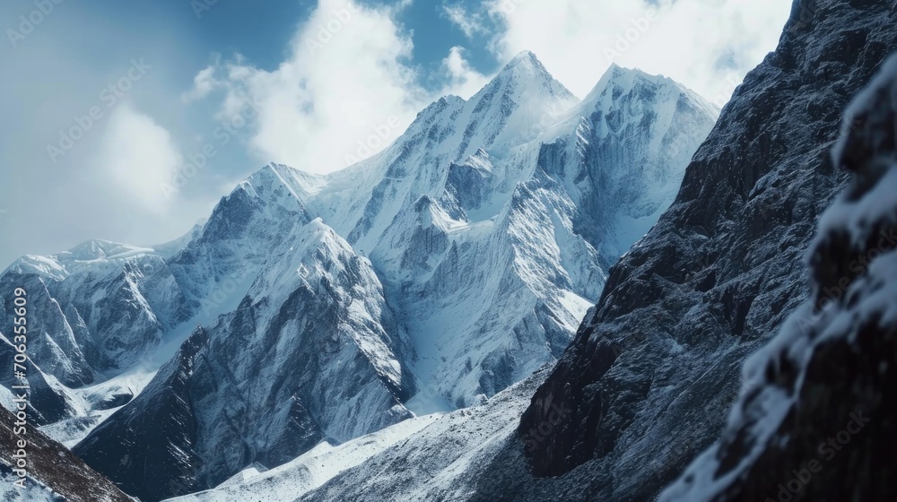 Aufkleber a breathtaking view of a mountain range covered in snow and surrounded by clouds. perfect for nature