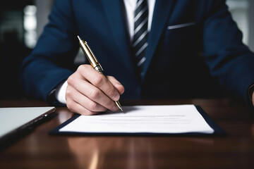 business consultant lawyer reading a contract, signing papers - obrazy, fototapety, plakaty