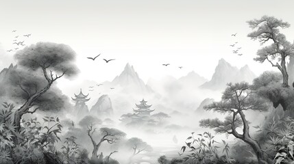 Chinese Ink Landscape Wallpaper Wall Mural