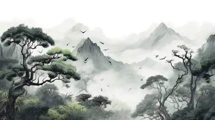 Tuinposter Chinese Ink Landscape Wallpaper Wall Mural © Fatih