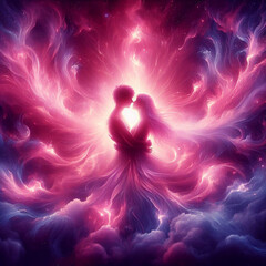 Twin flame couple. Soulmates. The concept of magical, esoteric, tantric, spiritual love. Connection between souls. Illustration for websites and much more. Created using generative ai tools