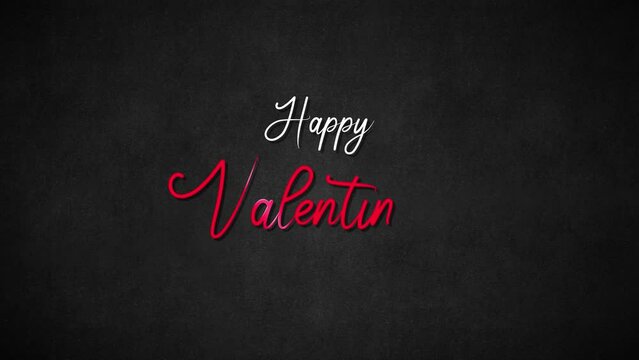 happy valentines day calligraphy on blackboard 4k animation, hand written text and hearts , love and romantic motion background design element