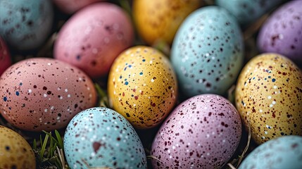 Close-Up View of Colorful Speckled Easter Eggs 