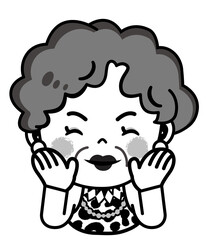 元気なおばちゃんの白黒イラスト
