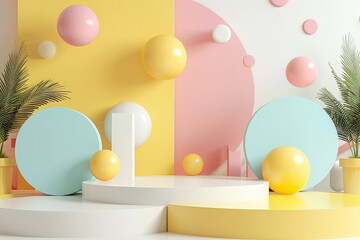 abstract podium geometric shapes colorful pastel background