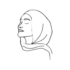 Continuous line drawing poster of hijab girl. Woman hijab one line drawing minimalist design