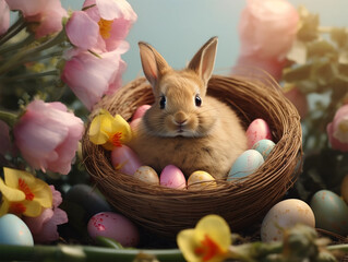 easter bunny with basket of eggs