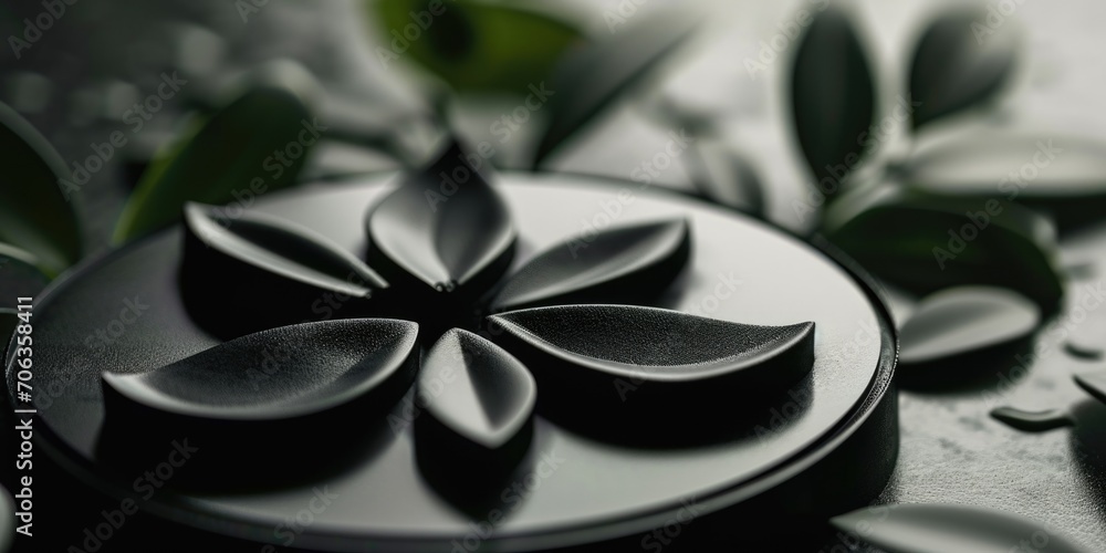 Poster A close-up view of a flower delicately placed on a plate. Perfect for adding a touch of nature to any design or decoration