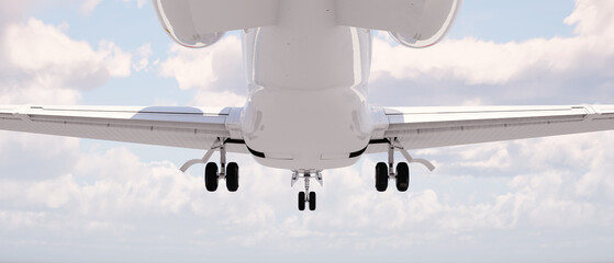 Close-up View of Commercial Jet Airplane's Landing Gear Against Sky