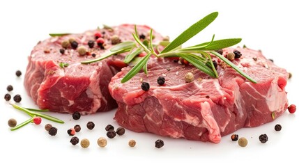 Fototapeta premium Fresh beef meat with spices, isolated on white background 