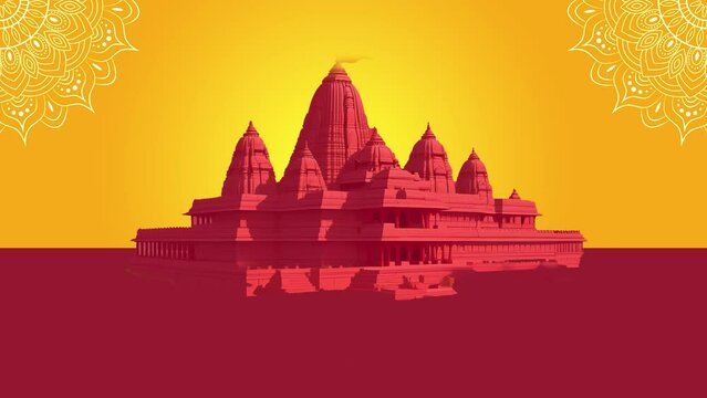 Graphical animation card of the Ayodhya Ram Mandir.Jai Shree Ram. Ram janmabhoomi.