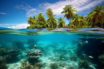 Fototapeta na wymiar Photo of a tropical paradise with crystal-clear waters. Generative AI