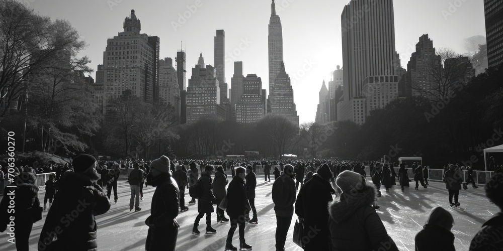 Poster a black and white photo capturing a large crowd of people. suitable for various projects and designs