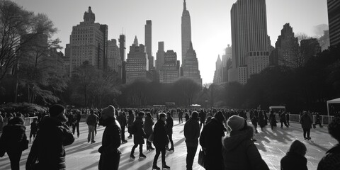 A black and white photo capturing a large crowd of people. Suitable for various projects and designs - Powered by Adobe