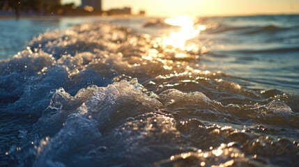 A close up view of a wave in the ocean. This picture can be used to depict the power and beauty of nature
