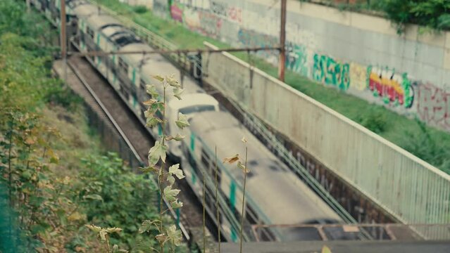 4K Slow Motion Shot of RER Train Approaching, Suburban Railway, Vincennes, &Icirc;le-De-France
