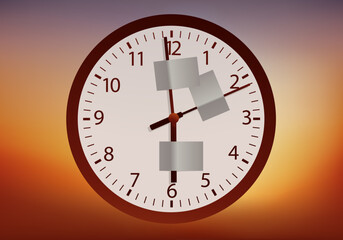 Concept du temps qui passe avec le symbole d’une horloge dont les aiguilles sont bloquées par un ruban adhésif.