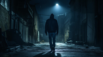 Man In Dark Alley At Night