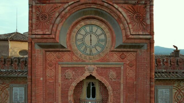 Aerial video of the abandoned Sammezzano castle in Leccio, Tuscany, Italy. The castle boasts Moorish architecture, and is located in a breathtaking landscape. Filmed during sunset.