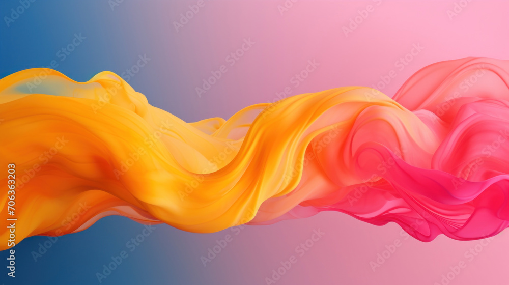 Poster dynamic and colorful abstract smoke waves merging on gradient background.