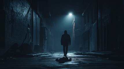 Man In Dark Alley At Night