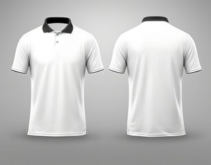 realistic mockup of male white polo blank t-shirt with collar and short sleeves, sport, casual 