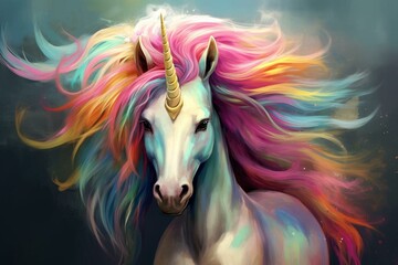 Obraz na płótnie Canvas A unicorn with colorful hair. Generative AI