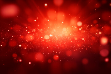Abstract red background with bokeh effect, bright lights and particles, ideal for festive celebrations.