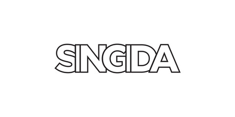 Singida in the Tanzania emblem. The design features a geometric style, vector illustration with bold typography in a modern font. The graphic slogan lettering.