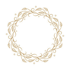 Vector round floral frame with ivy leaves decoration. Vintage style ivy stems wreath.