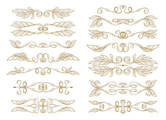 Floral calligraphic dividers set. Vector retro style decorative elements collection.