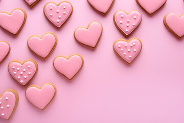 Fototapeta premium Pink heart shaped cookies on pink background