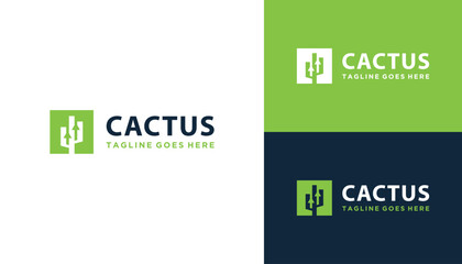 Modern Cactus Tree with Simple Square Geometric Logo Design