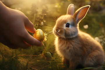 easter bunny looking at an egg